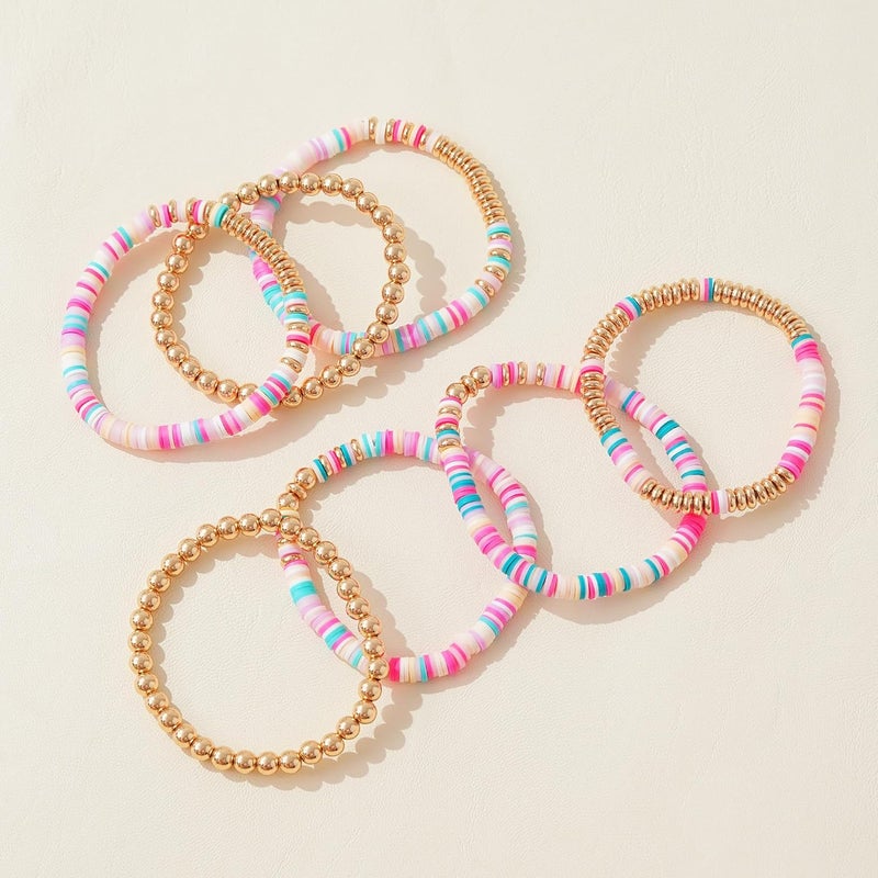 GOOJIDS Surfer Heishi Clay Bead Bracelets for Women Bohemian Stackable Gold Plated Beaded Stretch Bracelets Elastic Layering Friendship Bracelets Set Boho Jewelry - Image 3